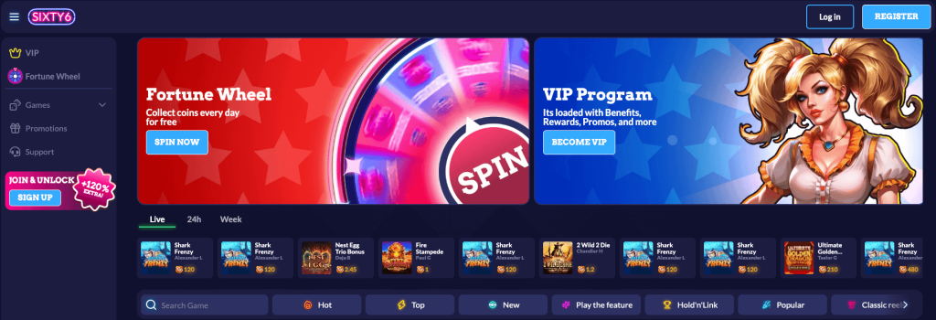 Sixty6 Social Casino sign-up screen
